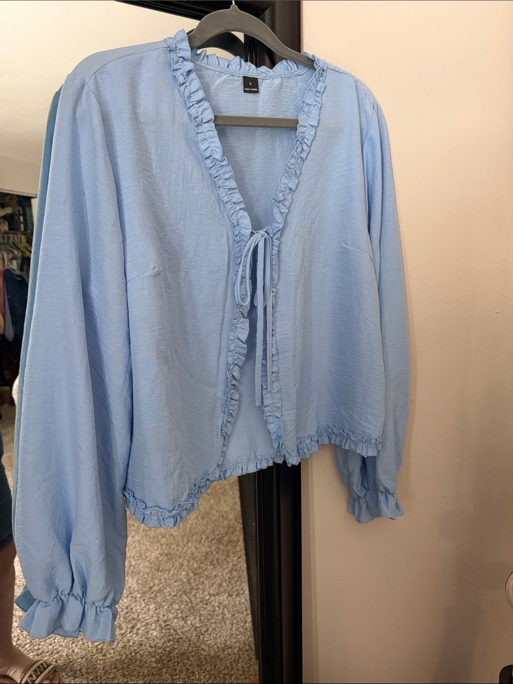 Light Blue Ruffle Tie-Front Blouse - Picture 3 of 8